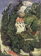Chaim Soutine landscape with red donkey painting